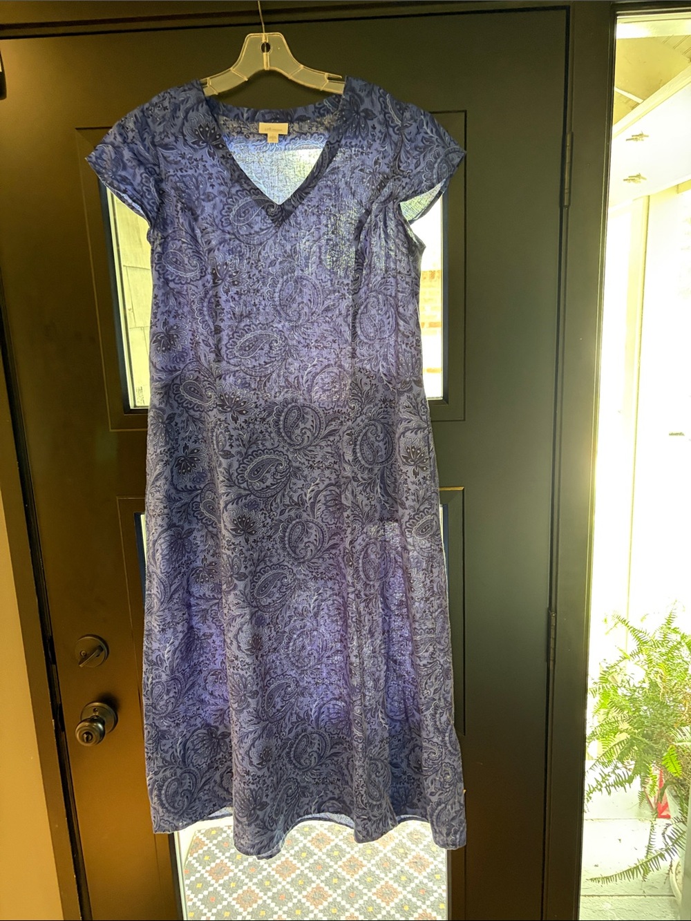 J Jill Women's Blue Paisley V-Neck Dress